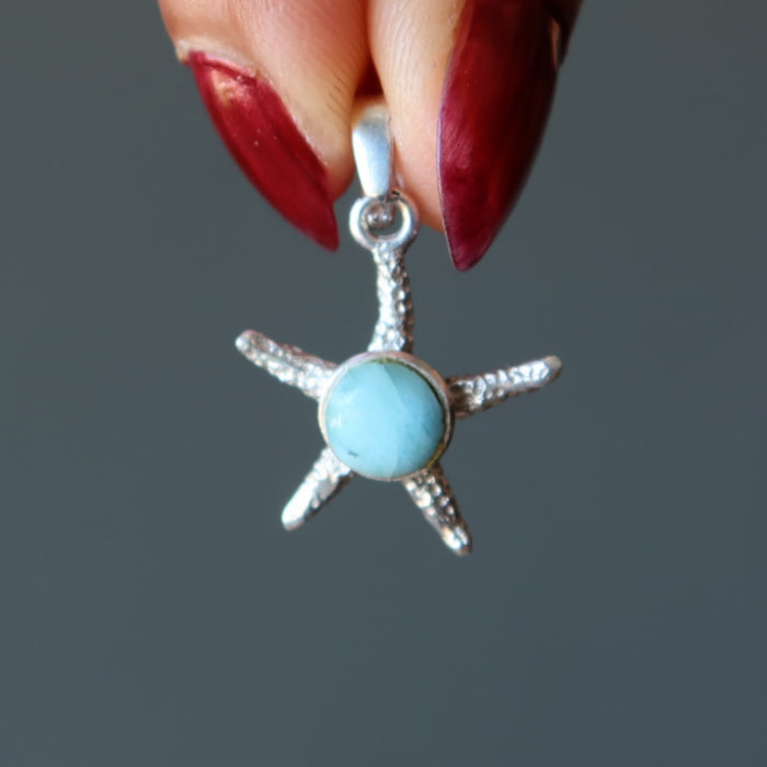Larimar Pendant Blue Starfish Spirit Guide Stone Sterling Silver
