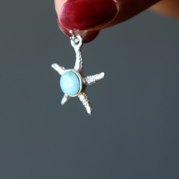Larimar Pendant Blue Starfish Spirit Guide Stone Sterling Silver