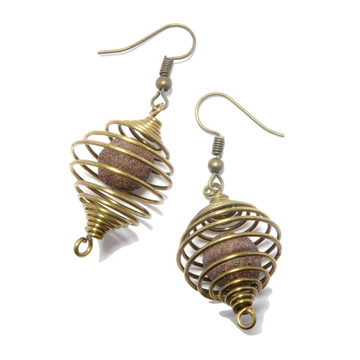 moqui marble balls in vintage brass cage earrings
