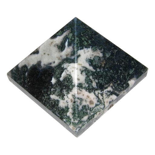 green and white moss agate pyramid