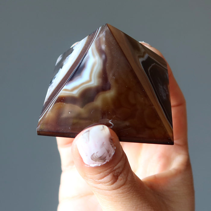 Brown Coffee Agate Pyramid Manifestations Black Stone