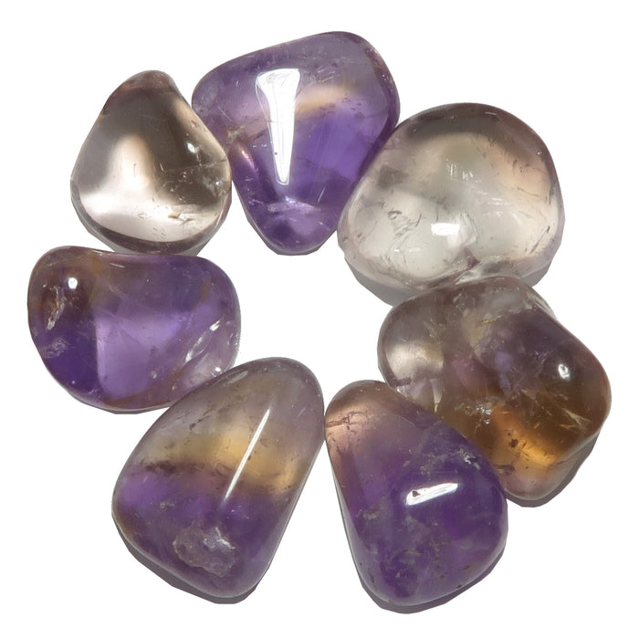 a set of 7 Ametrine Tumbled Stones