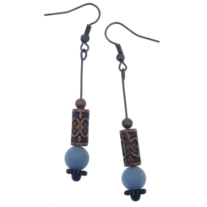 angelite and antique copper beaded dangle earrings