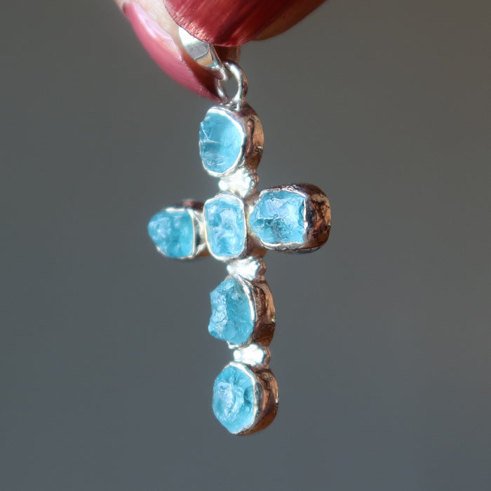 Apatite Pendant Cross Beautiful Believer Blue Gemstone Sterling