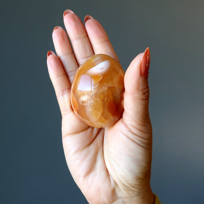 Carnelian Egg Fire on Ice Balanced Duality Orange Stone