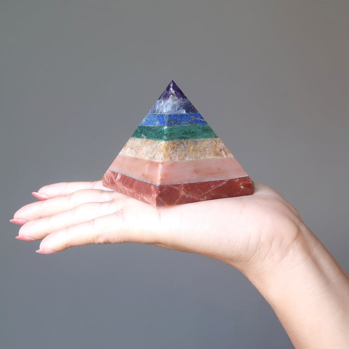 on model palm 7 Layers of Rainbow Chakra Pyramid