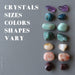 showing two chakra stones sets with amethyst, apatite, amazonite, emeral, citrine, sunstone, ruby for varying shapes and colors and sizes