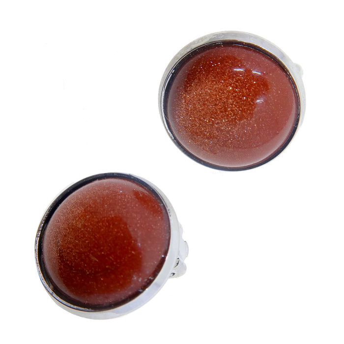 Goldstone Earrings Dazzling Sparkling Big Round Clip-On