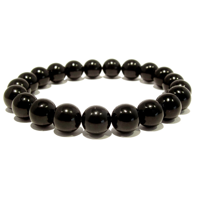 black jet stone round beaded stretch bracelet in 7-8mm size