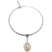 raw yellow libyan desert glass in silver cage choker necklace