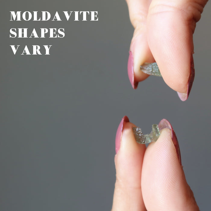 2 green raw moldavite tektites to show shapes vary