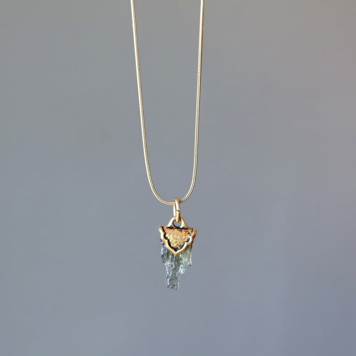 Moldavite Necklace God and Goddess Gemstone Gilded Gold