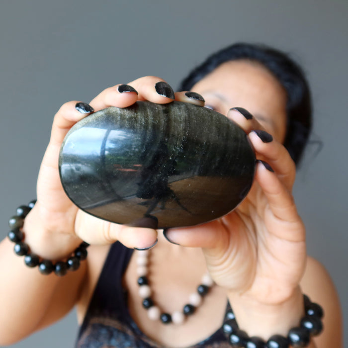 Sheen Obsidian Palm Stone Protected Confidence Crystal