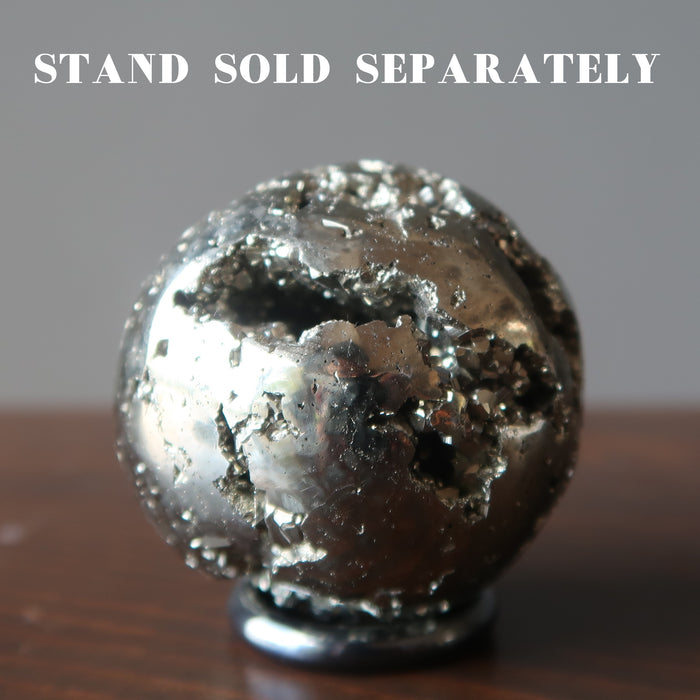pyrite geode sphere on hematine ring stand which is sold separately