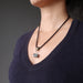 pyrite necklace on female neck