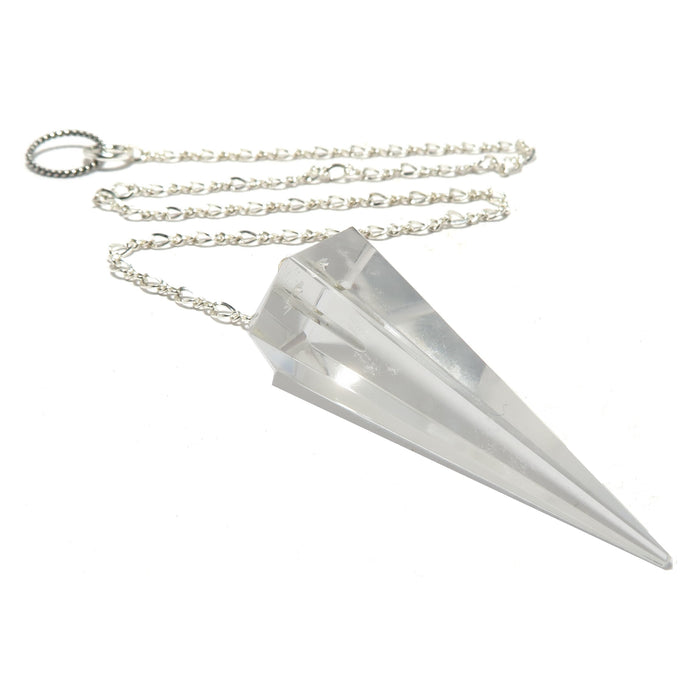 clear quartz faceted point on sterling silver chain