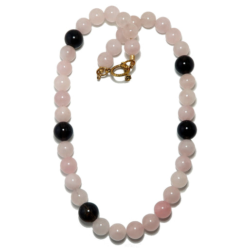 pink rose quartz and brown smoky quartz beaded necklace