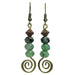 ruby zoisite faceted gemstones on antiqued brass spiral dangle earrings