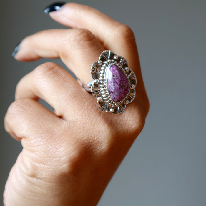 Sugilite Ring Soul in Bloom Purple Flower Crystal Sterling Silver