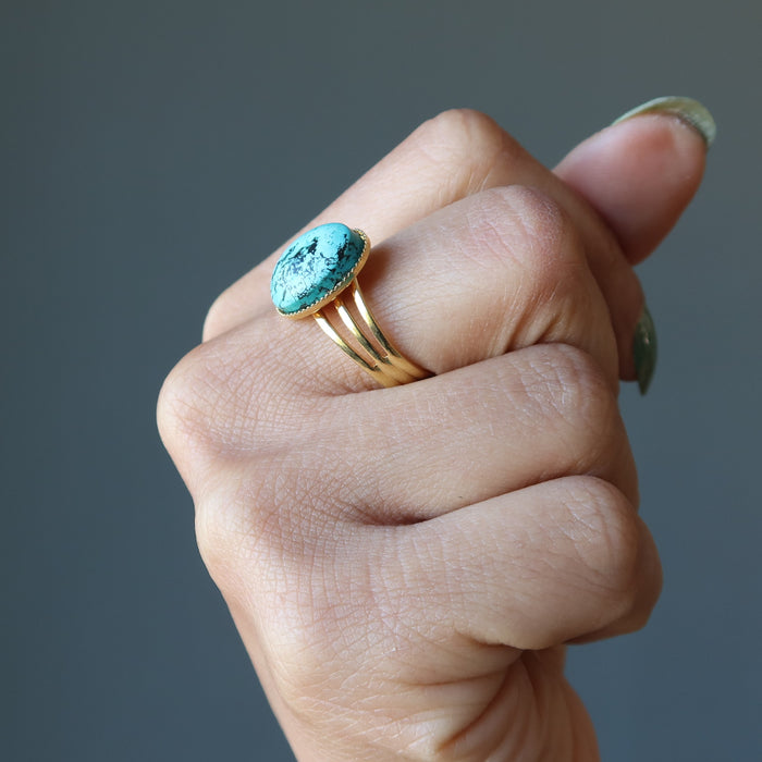 Turquoise Ring Gold Adjustable