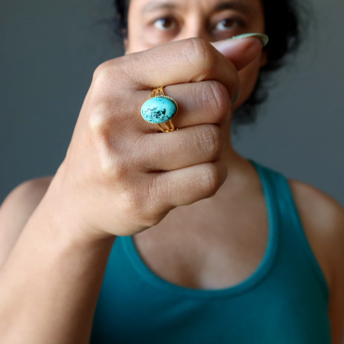 Turquoise Ring Gold Adjustable