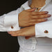 woman modeling unakite cufflinks
