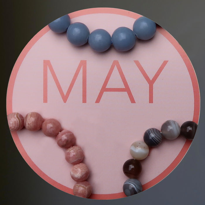 Month of May with angelite, rhodochrosite and agate bracelets