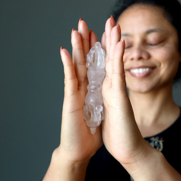 sheila of satin crystals meditating with a quartz dorje