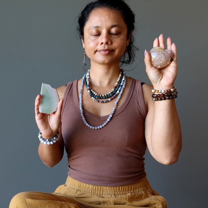 sheila of satin crystals meditating with agate