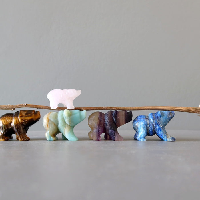 crystal bear figurines in different gemstones