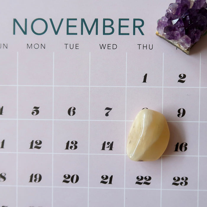 november calendar with amethyst and moonstone