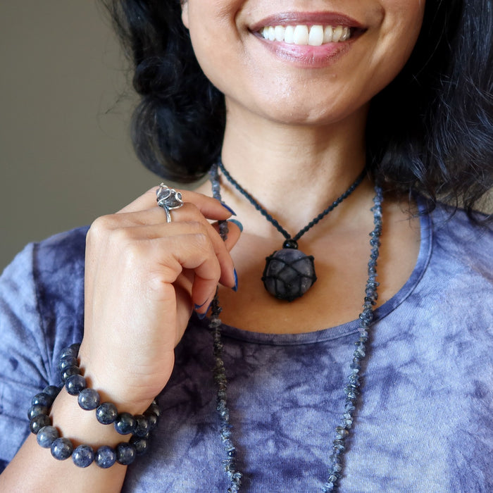 iolite jewelry on woman