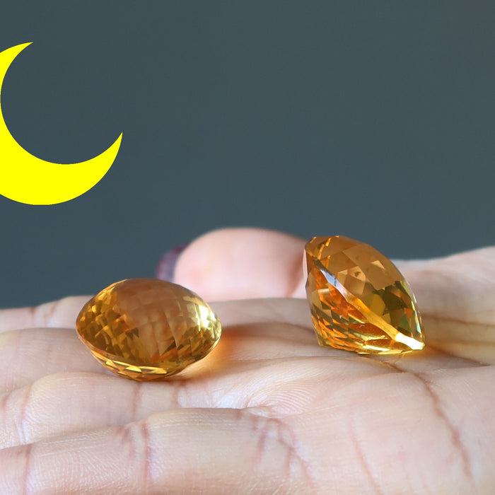 faceted citrine gems and new moon