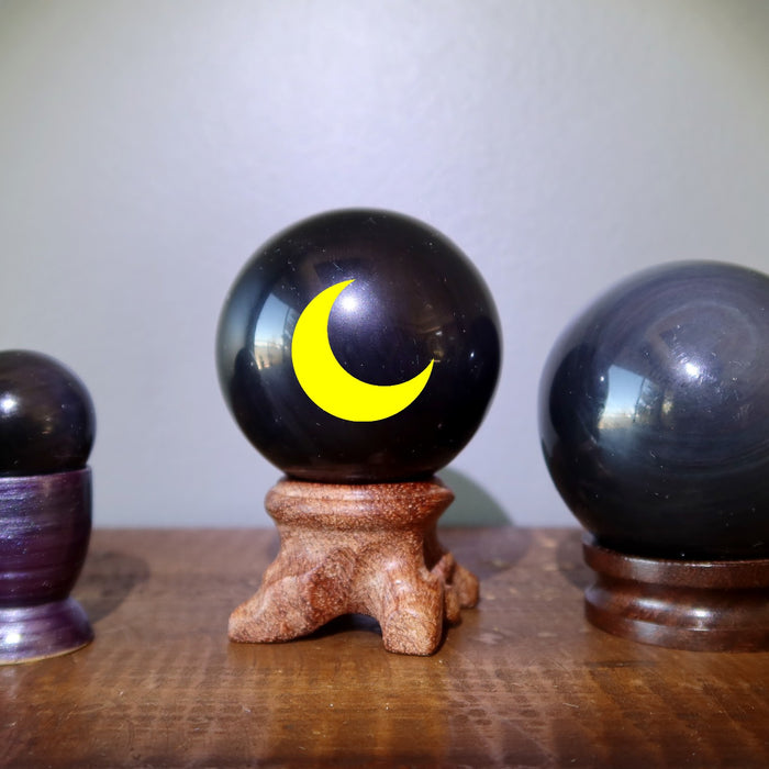 obsidian crystal balls with new moon image