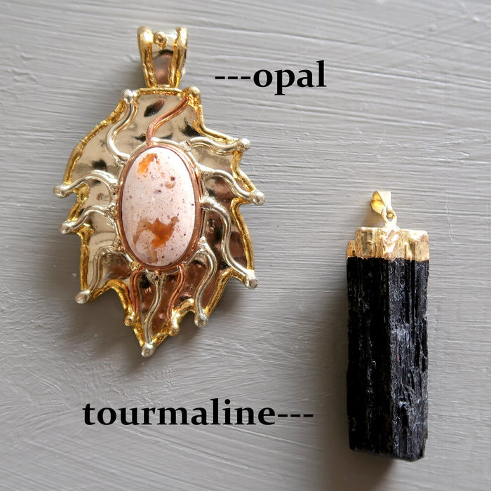 opal pendant and black tourmaline pendant