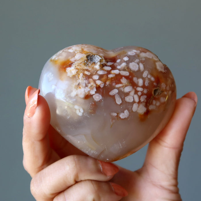 Flower Agate Heart Romance Blooms Love Chalcedony Crystal