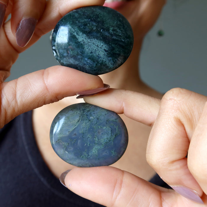 Moss Agate Palm Stone Pair Thrive Success Meditation Crystals