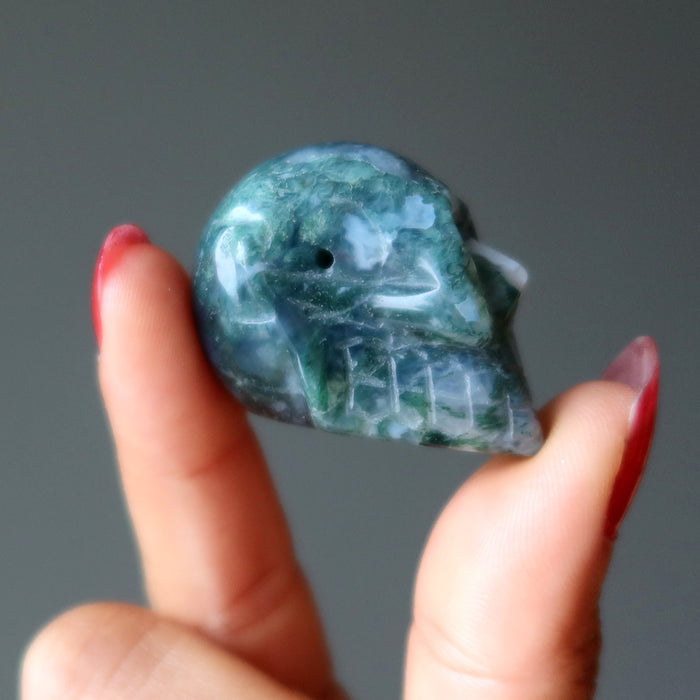 Moss Agate Skull Relic of Earth and Heaven Crystal Bead