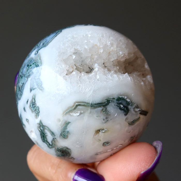 Moss Agate Sphere Green Glitter Cave Meditation Crystal Ball