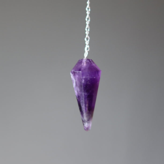Amethyst Pendulum Faceted Purple Gem Sterling Silver