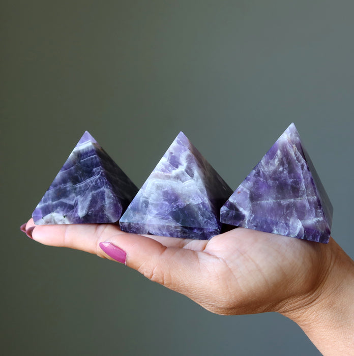 3 chevron amethyst pyramids