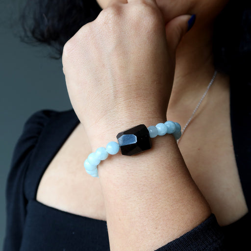 black tourmaline blue aquamarine bracelet