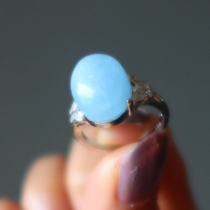 Aquamarine Ring Titanic Jewel Icy Blue Oval Gemstone