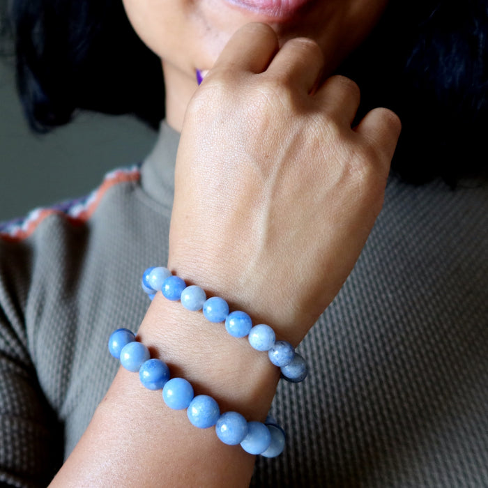 blue aventurine bracelets on wrist