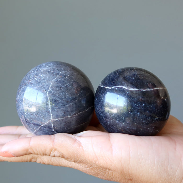 2 blue aventurine crystal balls