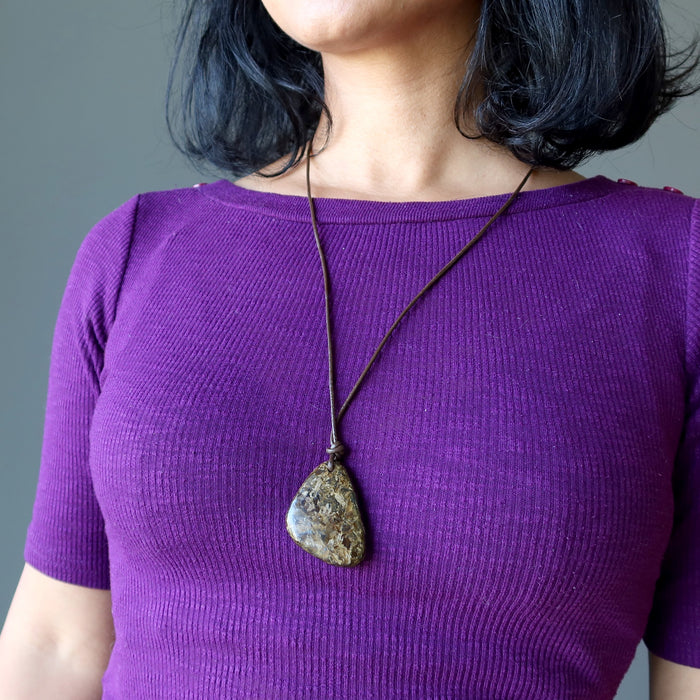 Bronzite Necklace Brave Soul Brown Protection Stone Leather