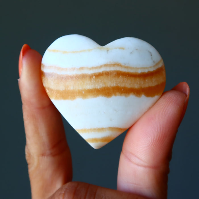 Orange Calcite Heart Fancy Soulmate Banded Love Crystal