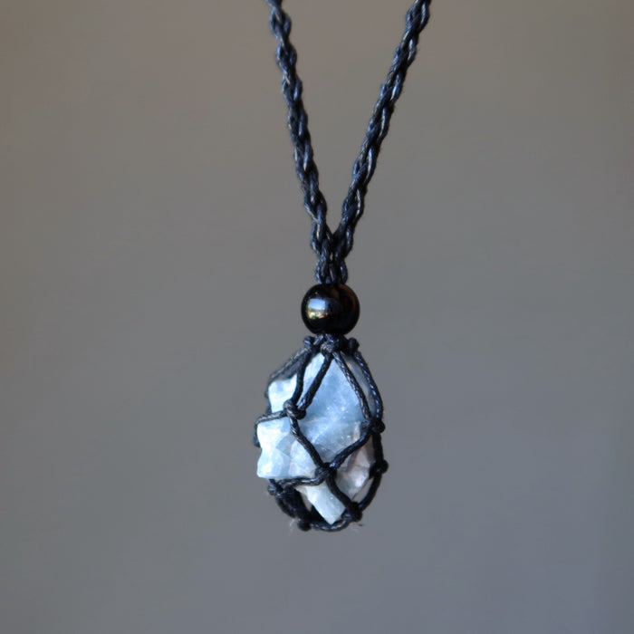 Blue Calcite Necklace Macrame Nest in the Sky Healing Crystal