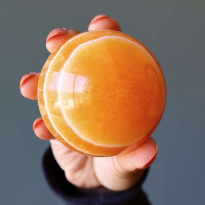 Orange Calcite Sphere Power Positive Energy Crystal Ball