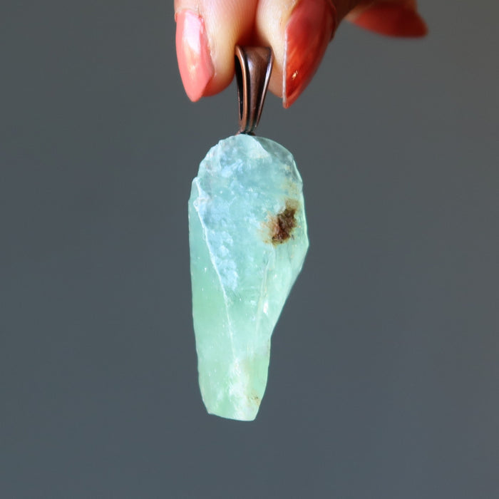 Green Calcite Pendant Natural Smiles Happy Rough Crystal